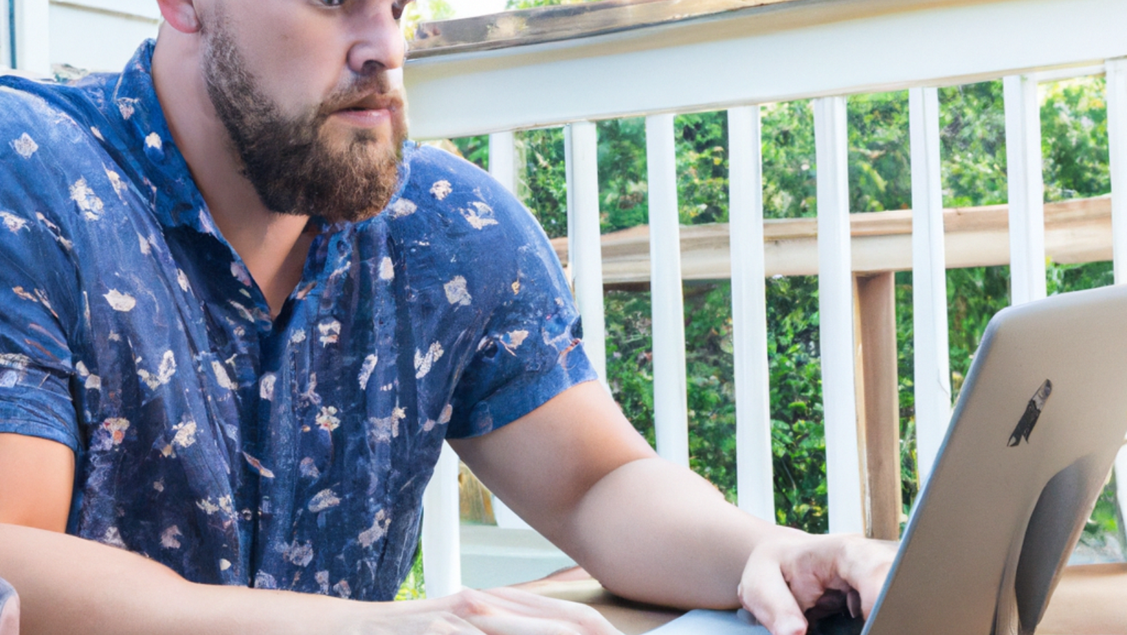 Man working from home on deck